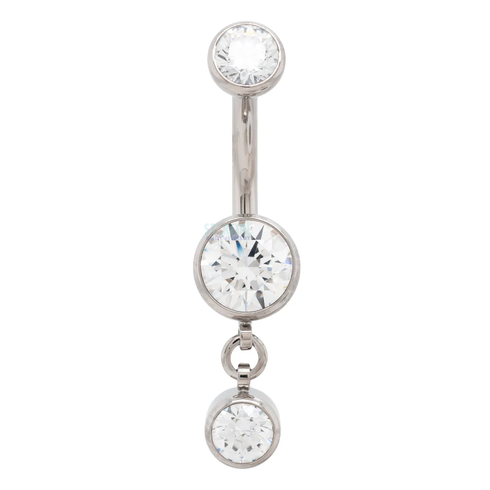Bezel-Set Faceted Gem Navel Curve with Dangle #1 - Image 3