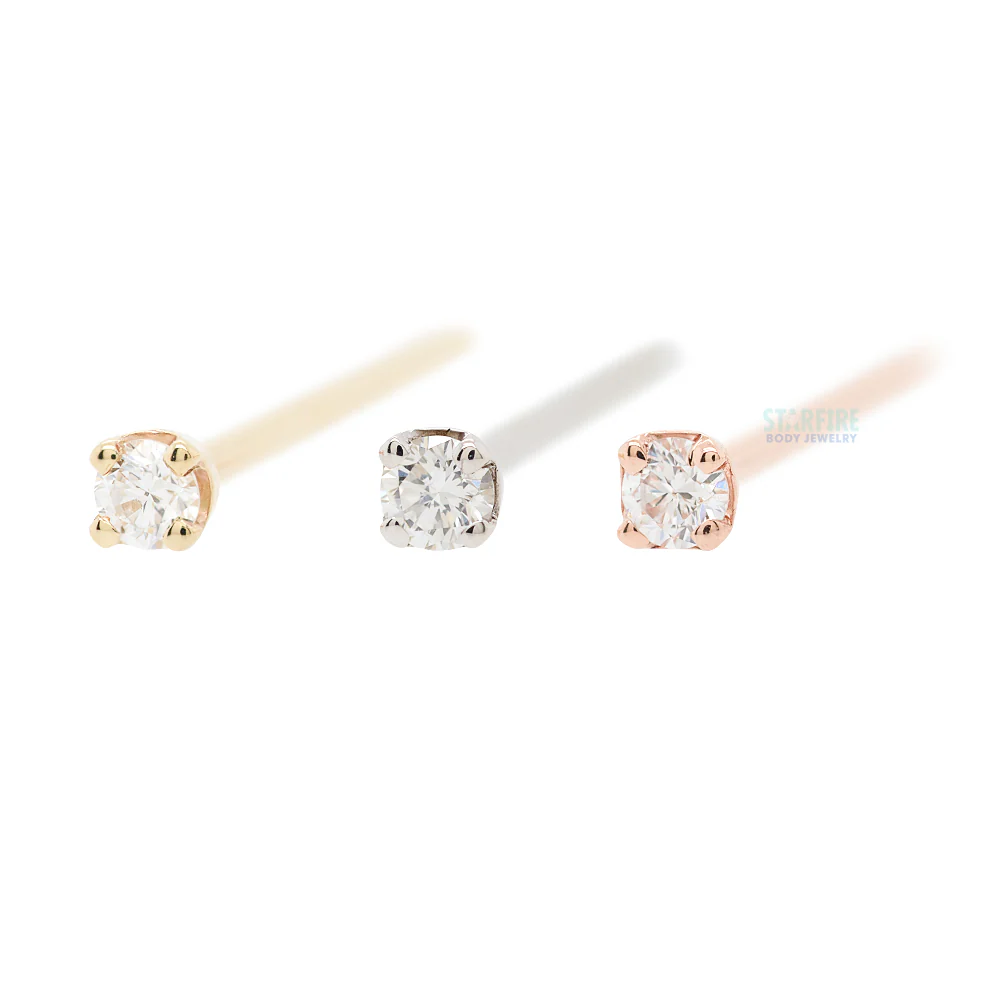Four Prong Nostril Screw in Gold & Platinum with DIAMOND - Image 3