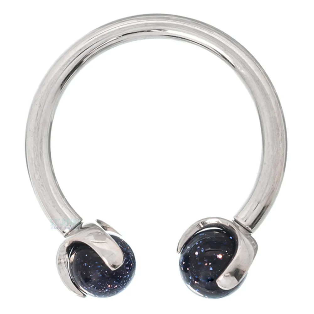 Circular Barbell with Natural Stone Balls in Prong's - Image 10